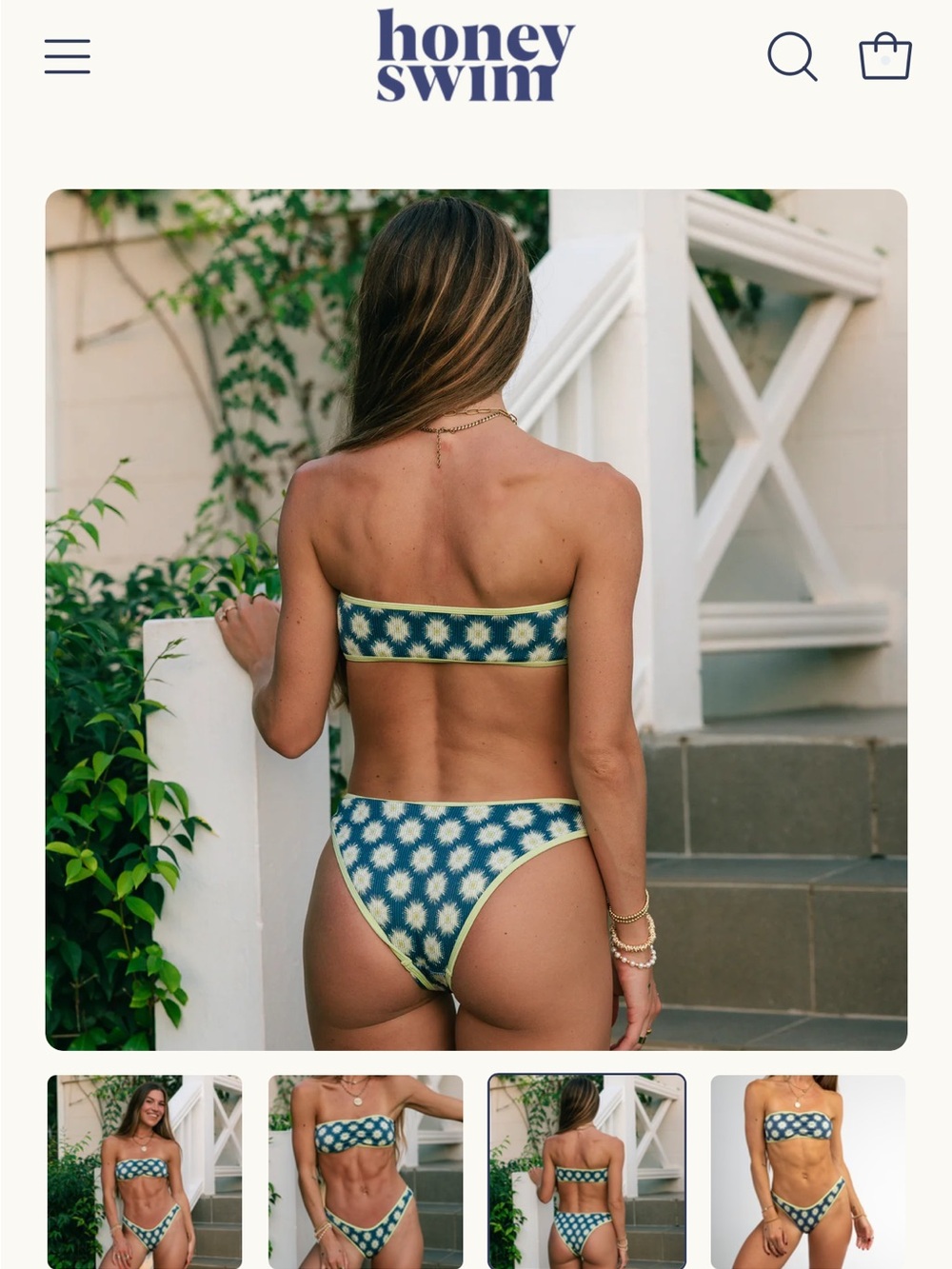 Honey Swim Pebble Ribbed Cinched Bandeau Bikini Set - Picture 9 of 12